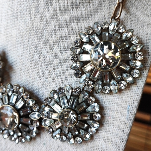 Leslie Danzis Signed Clear Rhinestone Statement Necklace Brass Tone Baguettes - Picture 14 of 15